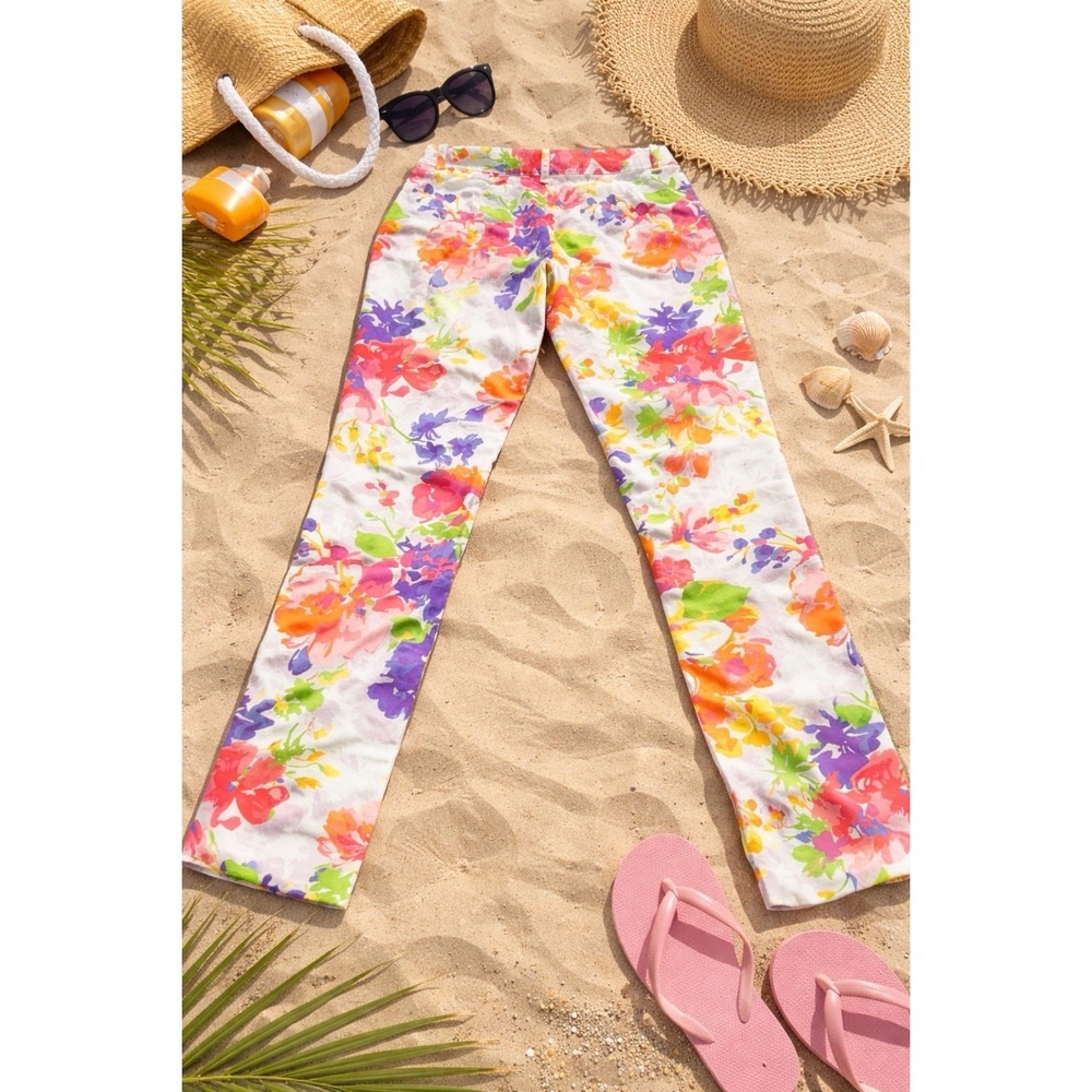 Lauren Ralph Lauren Floral Ankle Pants Sz 2  Bright Tropical Stretch Cotton